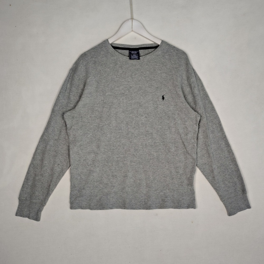 Polo Ralph Lauren Mens Gray Waffle Knit Thermal Sleepwear Shirt L Long Sleeve